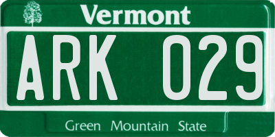 VT license plate ARK029