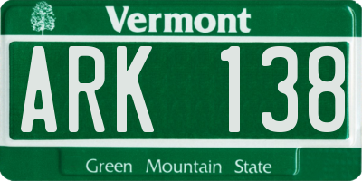 VT license plate ARK138