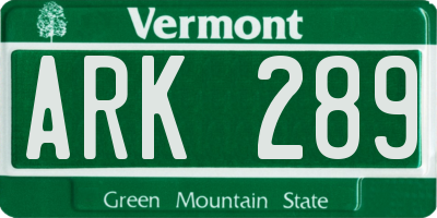 VT license plate ARK289