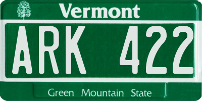 VT license plate ARK422