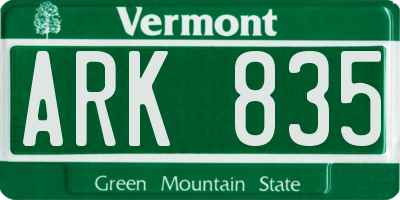 VT license plate ARK835