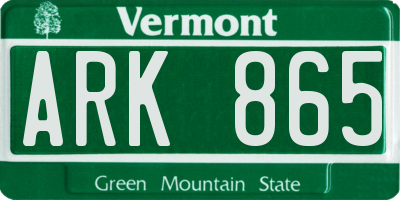 VT license plate ARK865