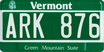 VT license plate ARK876