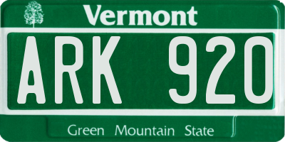 VT license plate ARK920