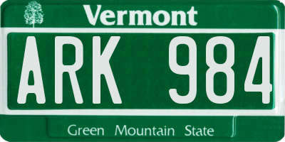VT license plate ARK984