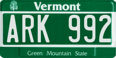 VT license plate ARK992