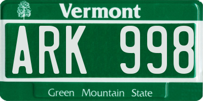 VT license plate ARK998