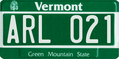 VT license plate ARL021