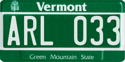 VT license plate ARL033