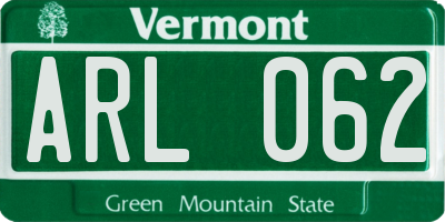 VT license plate ARL062