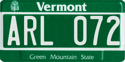 VT license plate ARL072