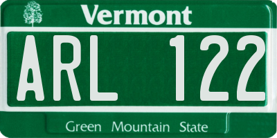 VT license plate ARL122