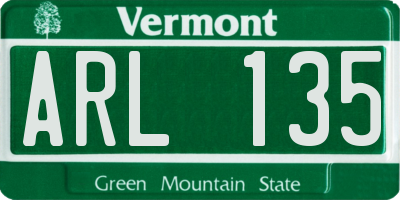 VT license plate ARL135
