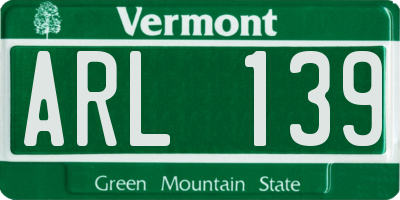 VT license plate ARL139