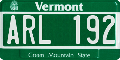 VT license plate ARL192
