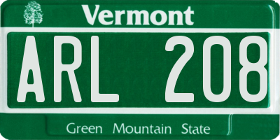 VT license plate ARL208
