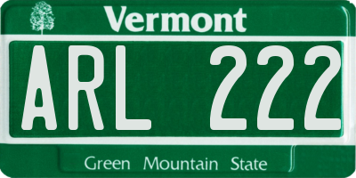 VT license plate ARL222