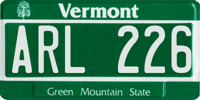 VT license plate ARL226