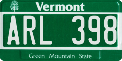 VT license plate ARL398