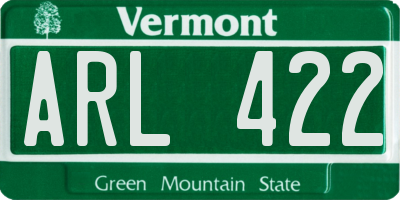 VT license plate ARL422
