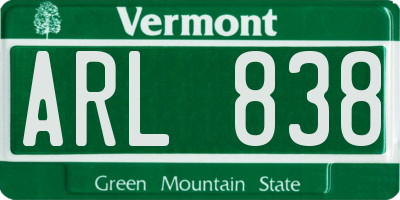 VT license plate ARL838