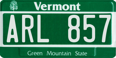 VT license plate ARL857