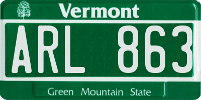 VT license plate ARL863