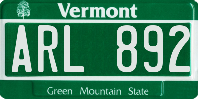 VT license plate ARL892