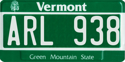 VT license plate ARL938