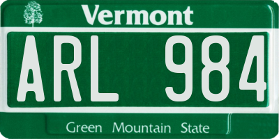 VT license plate ARL984