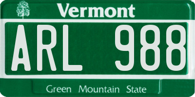 VT license plate ARL988