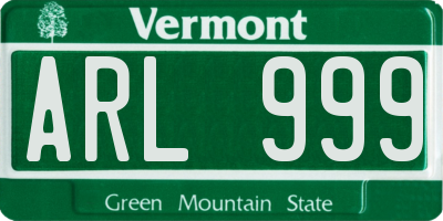 VT license plate ARL999
