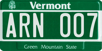VT license plate ARN007