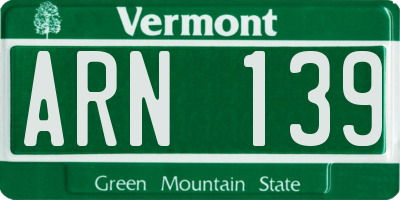 VT license plate ARN139