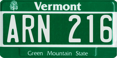 VT license plate ARN216