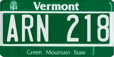 VT license plate ARN218