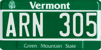VT license plate ARN305
