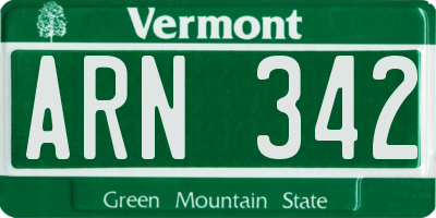 VT license plate ARN342