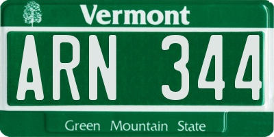 VT license plate ARN344