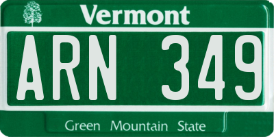 VT license plate ARN349