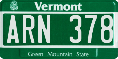 VT license plate ARN378