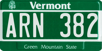 VT license plate ARN382