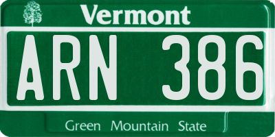 VT license plate ARN386