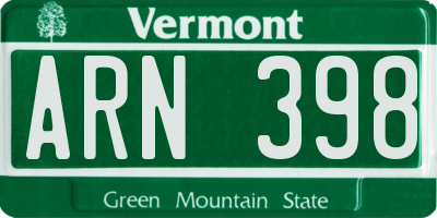 VT license plate ARN398