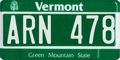 VT license plate ARN478