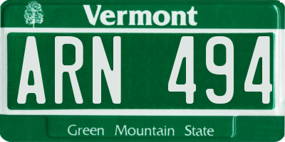 VT license plate ARN494