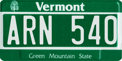VT license plate ARN540