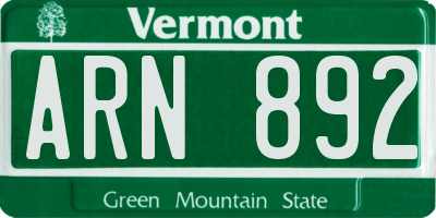 VT license plate ARN892