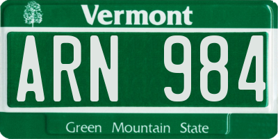 VT license plate ARN984