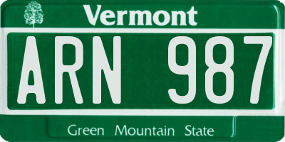 VT license plate ARN987